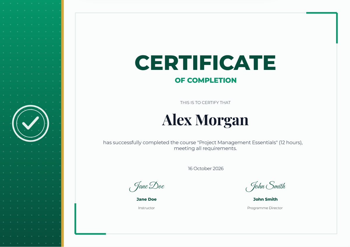Certificate of completion template preview