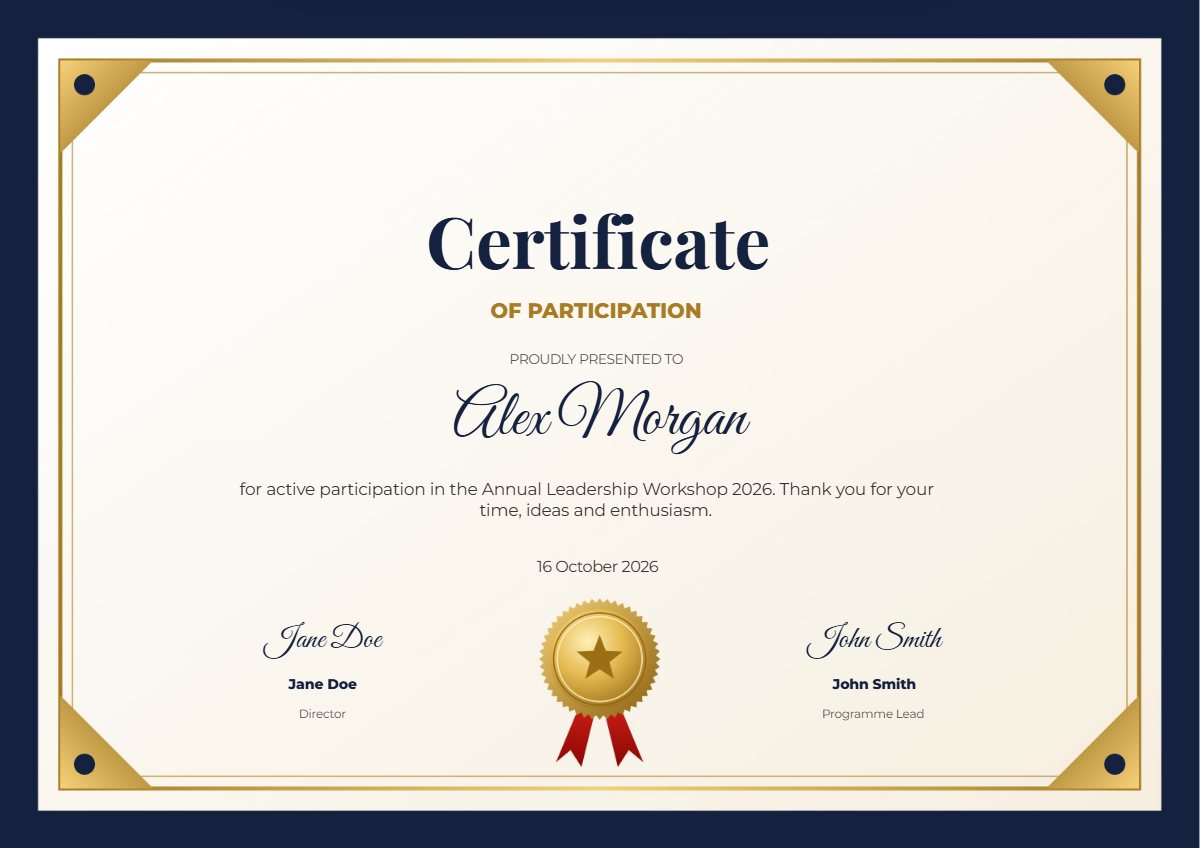 Certificate of participation template preview
