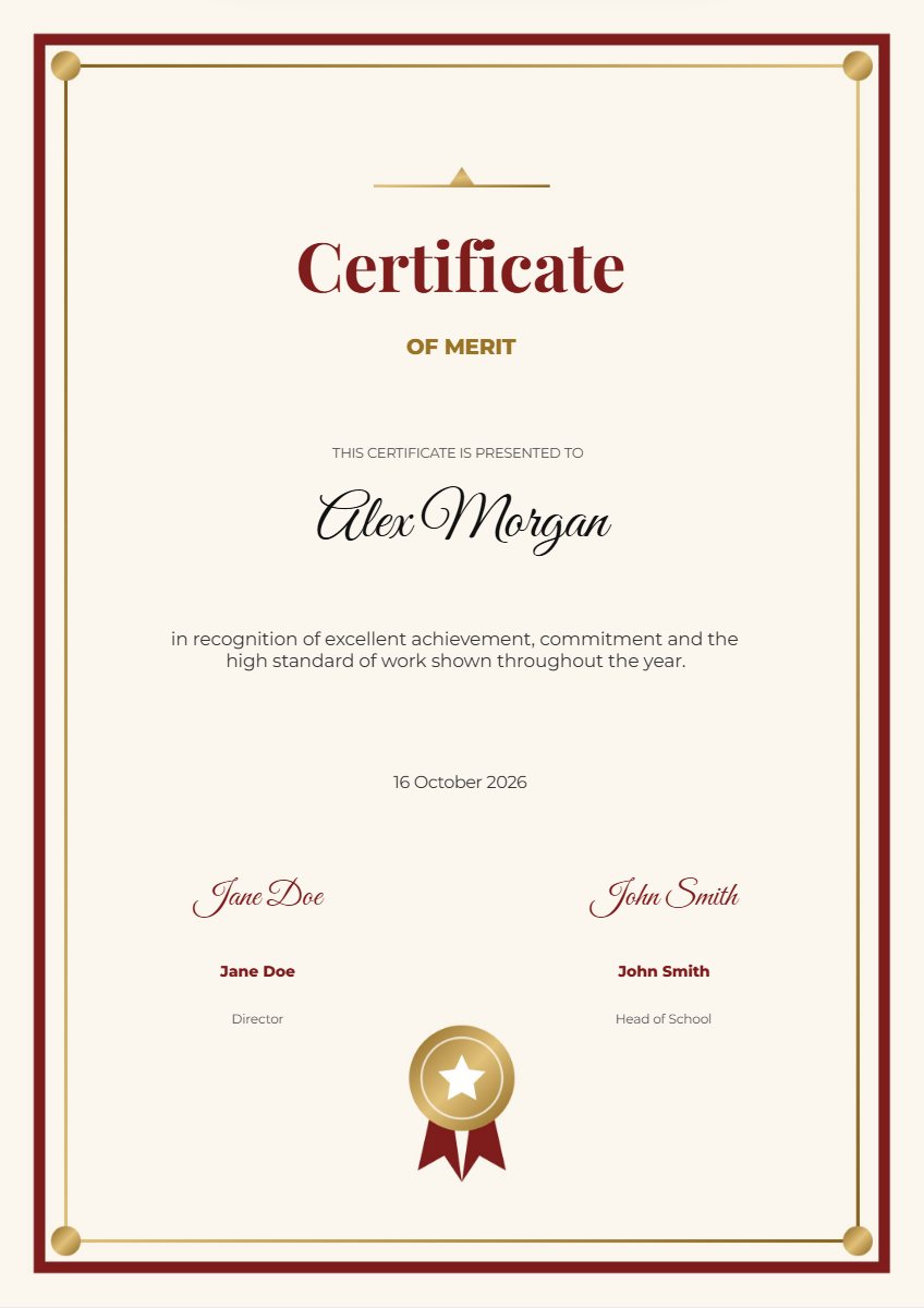 Portrait certificate template preview